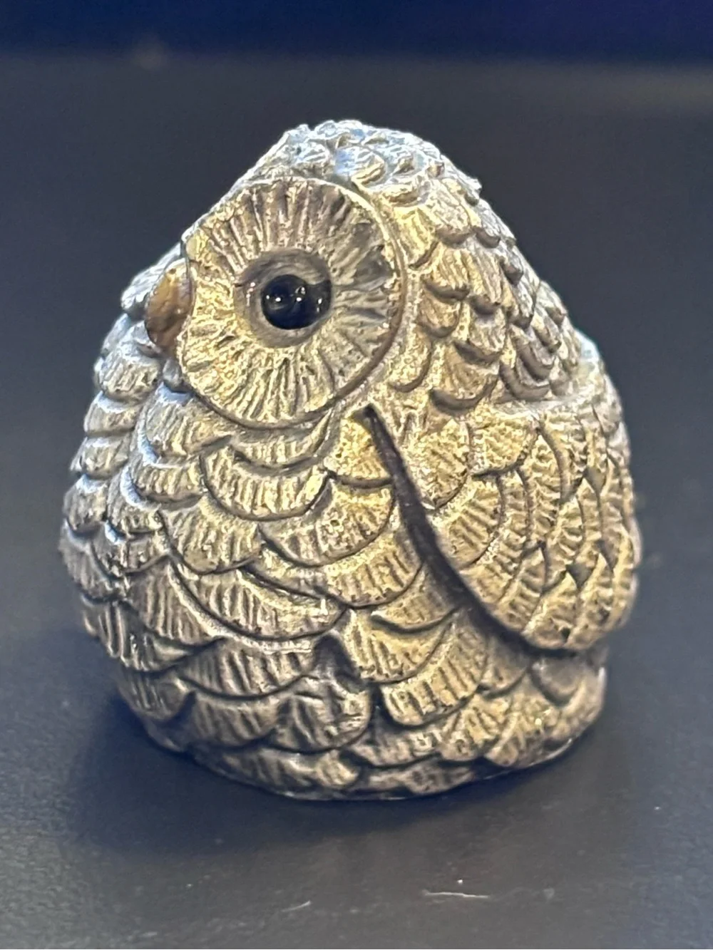 Vintage Peltro Italy Pewter Owl Figurine with Black Glass Eyes